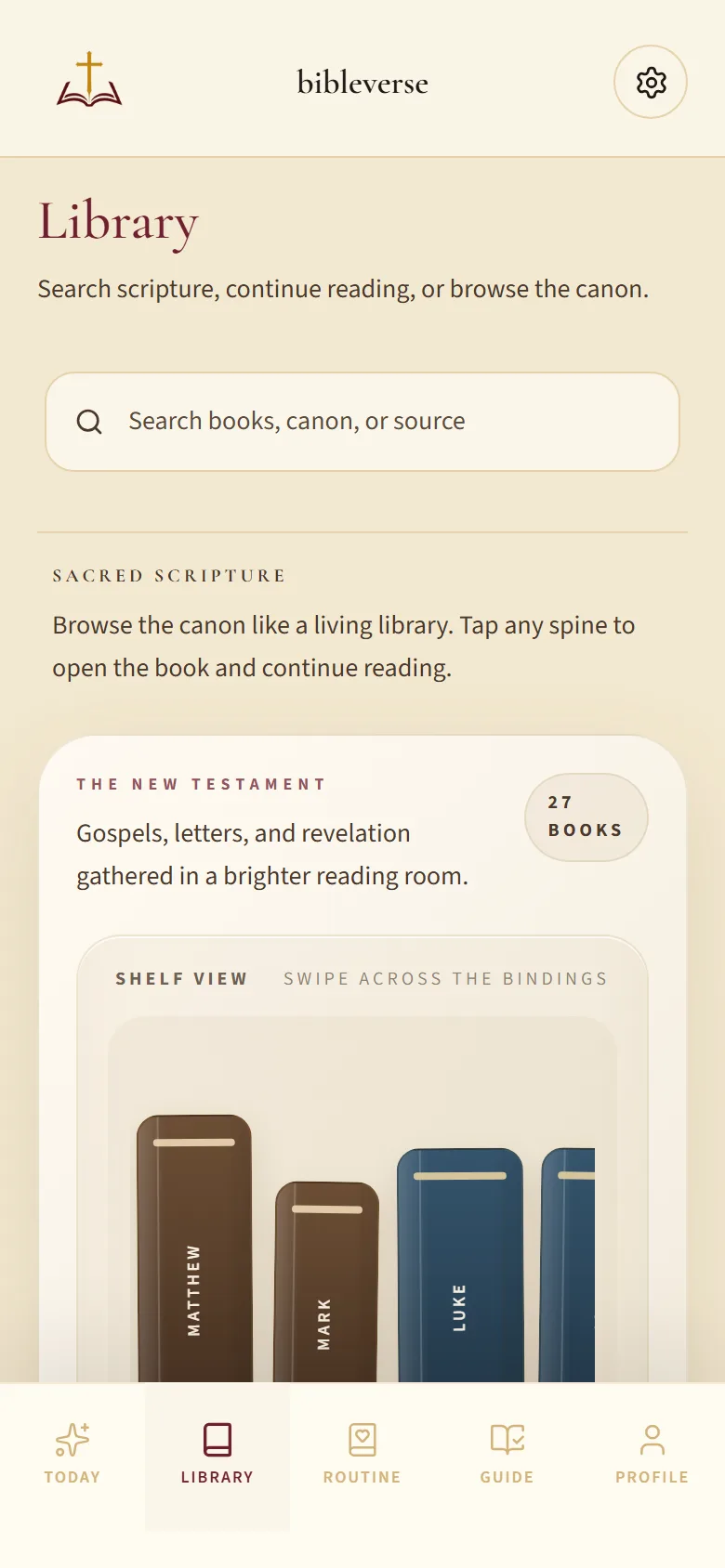 bibleverse library screen with source-labeled reading contexts